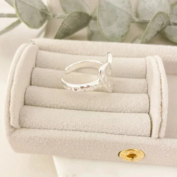 925 Sterling Silver Hammered Ring Heart Ring Chunky Ring Large Statement Ring - Picture 11 of 16